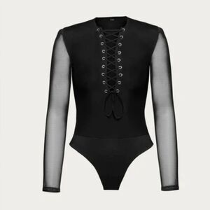 NEW AFRM EDIE BODYSUIT Elegant Black Lace-Up Bodysuit Size XS